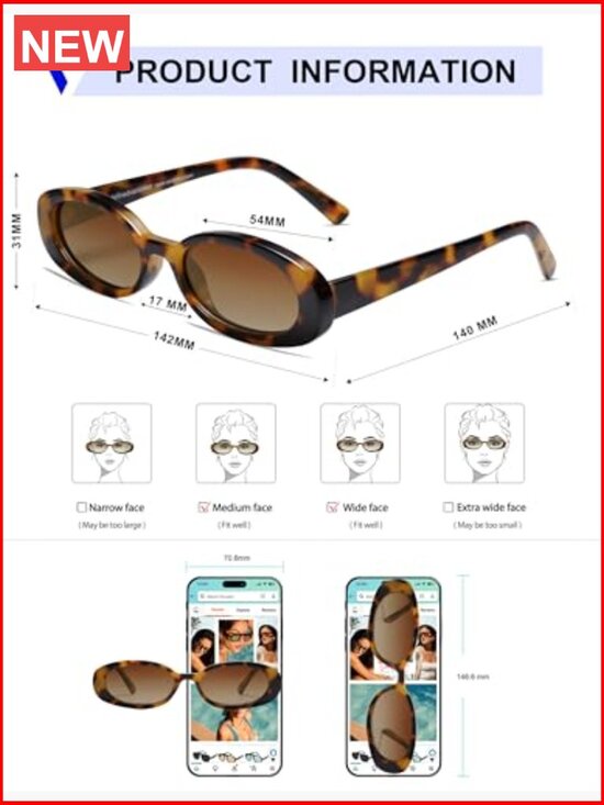 Polarized Retro Oval Sunglasses UV400 Protection Small 90s Style